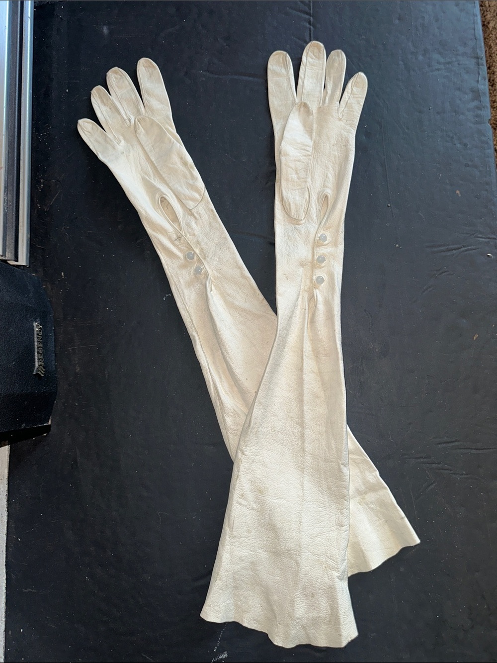 Antique Leather Opera Gloves with Button Detail